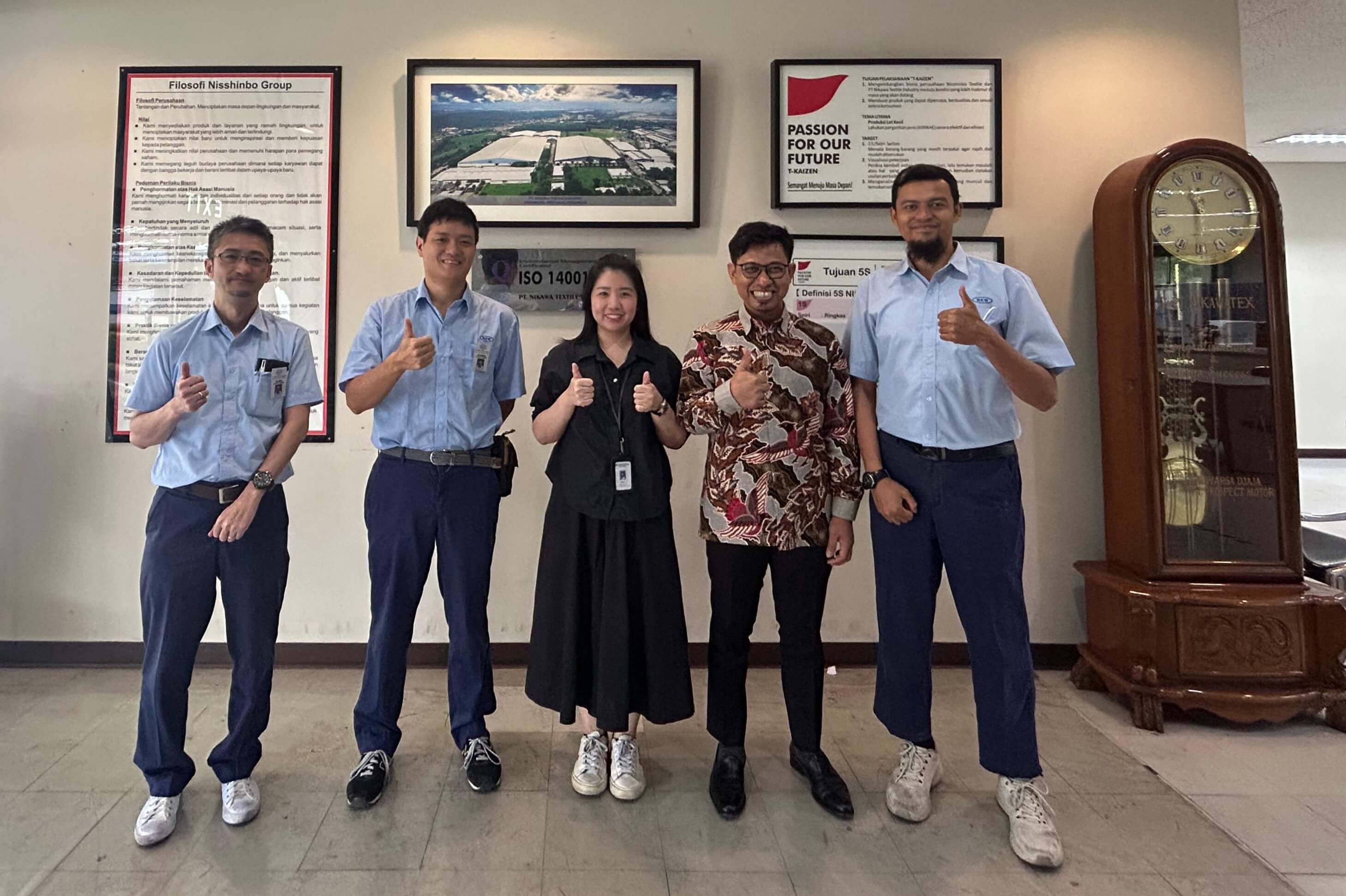 PT. Nikawa Textile Industry team photographed in PT. Nikawa Textile Industry’s new office